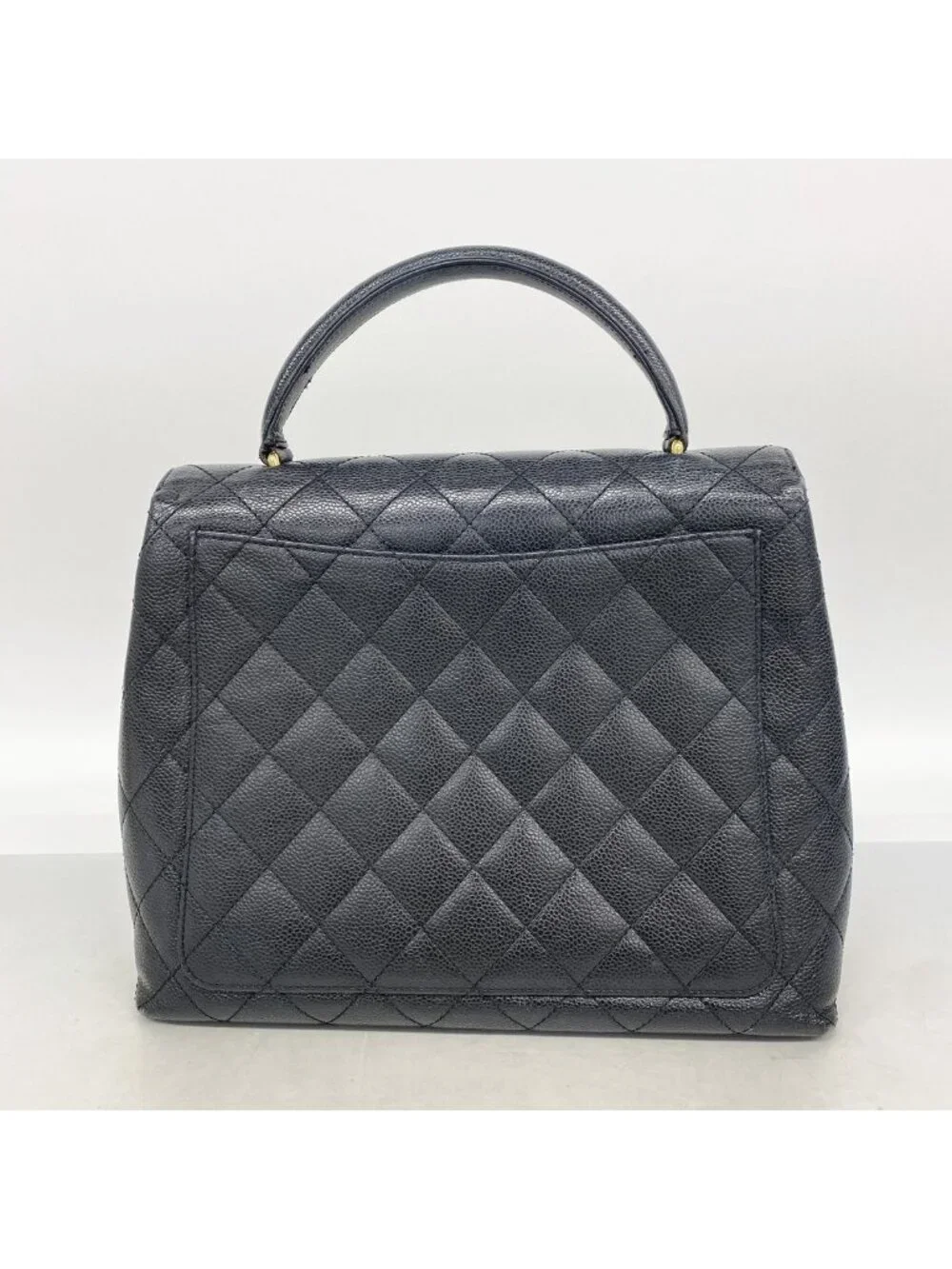 Chanel Handbag Quilted Caviar Leather Black Gold